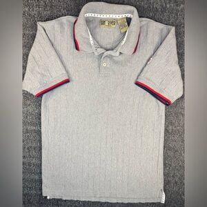 Mens Sun River Gray Ribbed Polo Shirt W/ USA Sleeve Patch Large